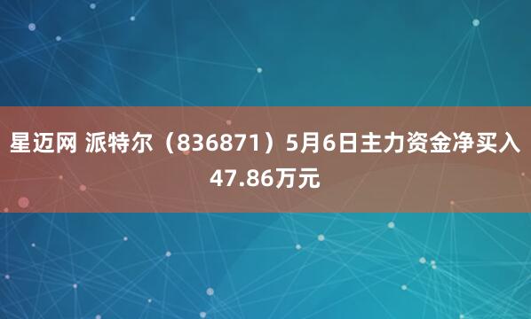星迈网 派特尔（836871）5月6日主力资金净买入47.86万元