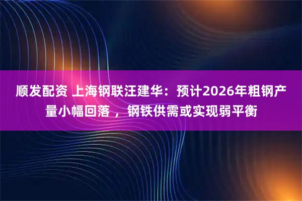 顺发配资 上海钢联汪建华：预计2026年粗钢产量小幅回落 ，钢铁供需或实现弱平衡